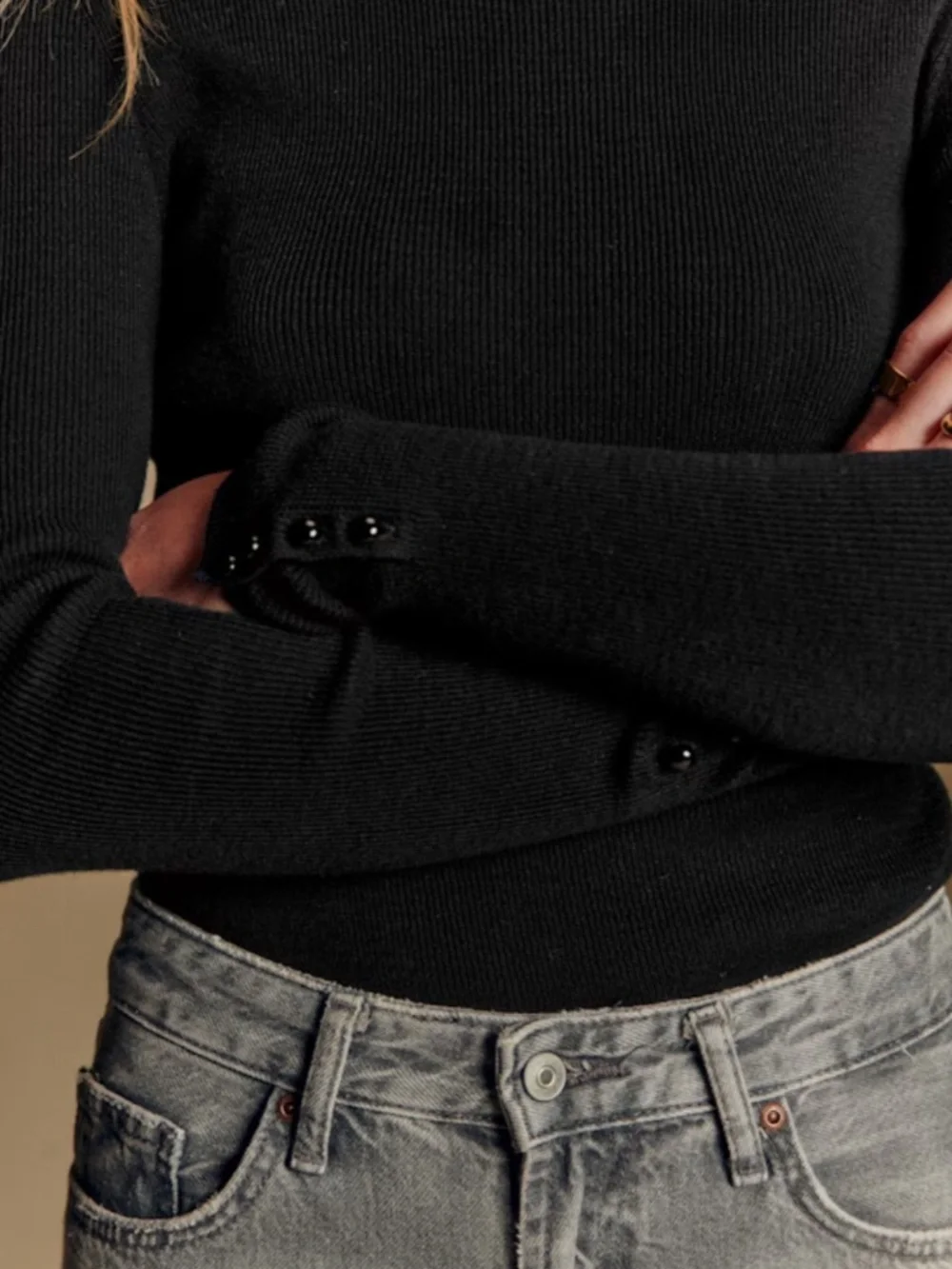 Sezane black mock-neck knit